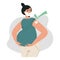 Pregnant woman vaccination or after vaccine concept. Injection in shoulder and green check. Pregnant getting vaccine