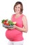 Pregnant woman with vegetarian food