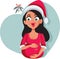 Pregnant Woman Wearing Santa Hat on Christmas