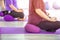 Pregnant women are doing yoga and maditition in yoga class, Healthy prenatal lifestyle