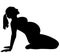 Pregnant women, mother to be trains fitnes sport aerobics, does yoga Pilates. Silhouette