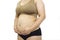 Pregnant women who have a big belly succeed in creating their new baby on a white background - Image