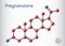 Pregnenolone, P5 molecule. It is neurosteroid, endogenous steroid hormone. Molecule model. Sheet of paper in a cage.