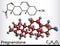 Pregnenolone, P5 molecule. It is neurosteroid, endogenous steroid hormone. Structural formula and molecule model