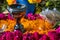 prehispanic altar,clay pot for burning incense,day of the dead