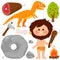 Prehistoric caveman and dinosaur collection. Vector illustration set