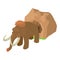 Prehistoric era icon isometric vector. Woolly mammoth near cave entrance icon