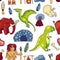 Prehistoric hand drawn vector seamless pattern