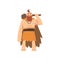 Prehistoric Muscular Bearded Man Wearing Animal Pelt, Primitive Stone Age Caveman Cartoon Character with Club Vector