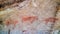 Prehistoric painting of cows and calfs on rock painted with red colour by human who live in the area over thousand year ago.