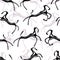 Prehistoric style horse cave art vector seamless pattern background. Primitive naive grunge brush stroke silhouette