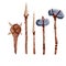 Prehistoric weapons. Set of caveman tools. Primitive spear and stone axe.