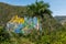 Prehistorical mural Mirador. The Vinales Valley Valle de Vinales, popular tourist destination. Pinar del Rio, Cuba