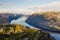 Preikestolen or Prekestolen or Preacher`s Pulpit or Pulpit Rock, in Forsand, Ryfylke, Norway