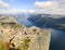 Preikestolen or Prekestolen or Pulpit Rock is a famous tourist attraction near Stavanger, Norway. Preikestolen is a steep cliff