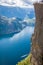 Preikestolen,Pulpit Rock at Lysefjorden (Norway). A well known t