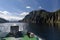 Preikestolen seen from ferry sailing at Lysefjorden in Norway in summer
