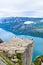 Prekestolen or Pulpit Rock. Over the precipice