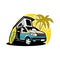 Premium Camper van caravan surfing in the beach vector illustration