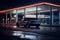 premium car at a gas station at night. AI Generated.