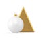 Premium Christmas bauble golden metallic triangle pyramid and white elegant ball toy 3d icon vector