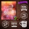 Premium coffee advertising poster and coffee beans. Set of typography design labels on a wooden background.. Vector illustration.
