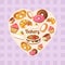 Premium collection of colorful tasty cakes and bakery in heart shape