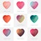 Premium colorful set of geometric logo hearts icons in low poly style