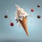 Premium delicious gelato ice cream cone, floating in the air, cinematic advertising photography