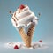 Premium delicious gelato ice cream cone, floating in the air, cinematic advertising photography