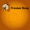 Premium Honey Bee on a orange honeycomb background.