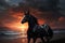 Premium Landscape a horse digital painting with dark, rich colors and red trees