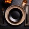 Premium luxury black stoneware, elegant place setting for fancy meal