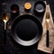 Premium luxury black stoneware, elegant place setting for fancy meal