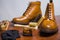 Premium Male Brogue Tanned Boots with Lots of Cleaning Accessories