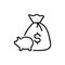 Premium moneybag icon or logo in line style.