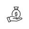 Premium moneybag icon or logo in line style.