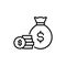 Premium moneybag icon or logo in line style.