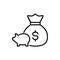 Premium moneybag icon or logo in line style.