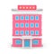 Premium pink facade public city hotel building customers living travel destination 3d icon vector
