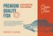 Premium Quality Atlantic Sockey Salmon. Abstract Vector Food Packaging Design or Label. Modern Typography and Hand Drawn