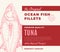 Premium Quality Fish Fillets. Abstract Vector Fish Packaging Design or Label. Modern Typography and Hand Drawn Tuna