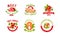 Premium Quality Food Badge with Fresh and Natural Product Ribbon Inscription Vector Set