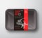 Premium Quality Pork Meat Package and Label Stripe. Abstract Vector Food Plastic Tray Container with Cellophane Cover