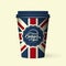 Premium quality realistic isolated british style paper coffee cup vector illustration mock up.