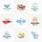 Premium Quality Retro Seafood Vector Signs or Logo Templates Set. Hand Drawn Vintage Sketches with Classy Typography