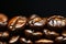 Premium roasted coffee beans on elegant black background banner for coffee lovers and cafes