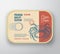 Premium Seafood Aluminium Container with Label Cover. Retro Vector Canned Packaging Design. Modern Typography and Hand