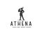 Premium Silhouette of Athena the goddess with shield and spear, the beauty Greek Roman Goddess Logo template