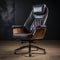 A premium standard executive chair made of leather and cedar wood material.
